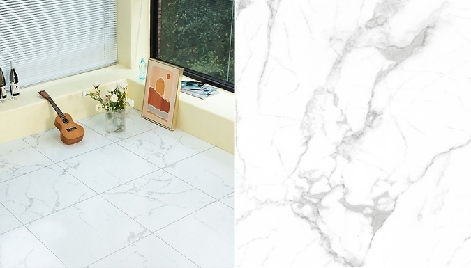 3.34m² Self Adhesive Marble Effect PVC Floor Tiles - White Gloss or Matte Black