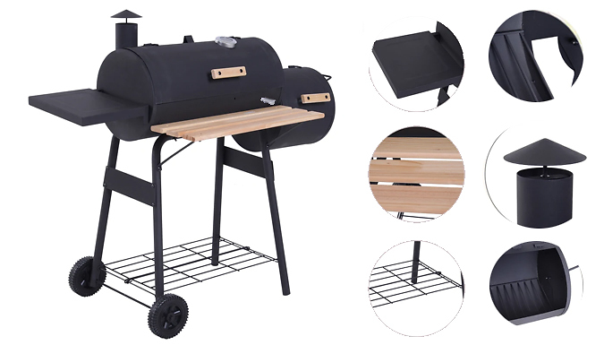 Portable Steel Charcoal BBQ Grill with Smoker