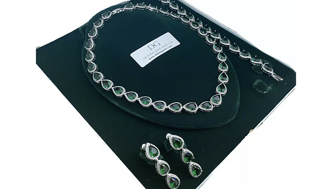 Emerald Green Created Diamond Pear Cut Jewellery Set