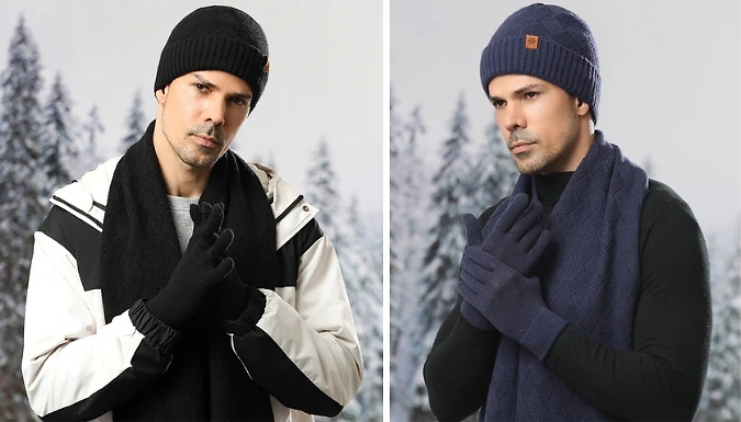 Men's Winter Warm Hat, Scarf & Gloves Set - 4 Colours!