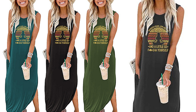 Pollyjoy Novelty Yoga Printed Maxi Dresses - 4 Sizes & 4 Colours