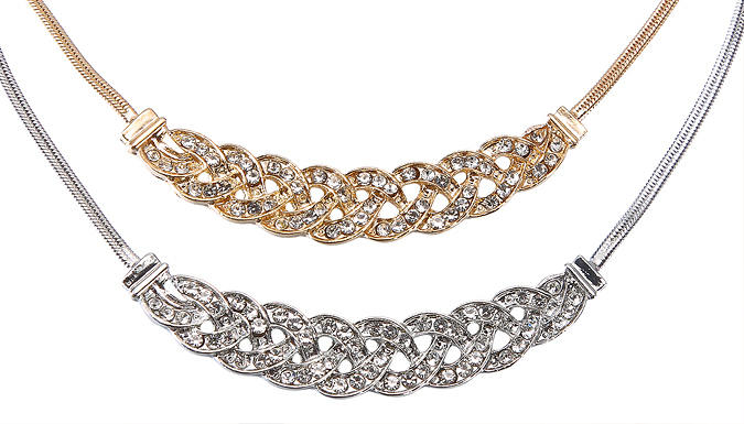 Gold or Silver Woven Statement Crystal Choker - 1 or 2