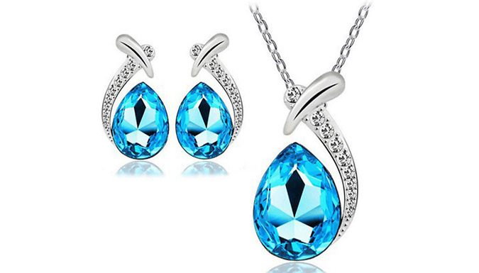 Drop-Shaped Pendant Necklace & Earrings Set - 3 Colours