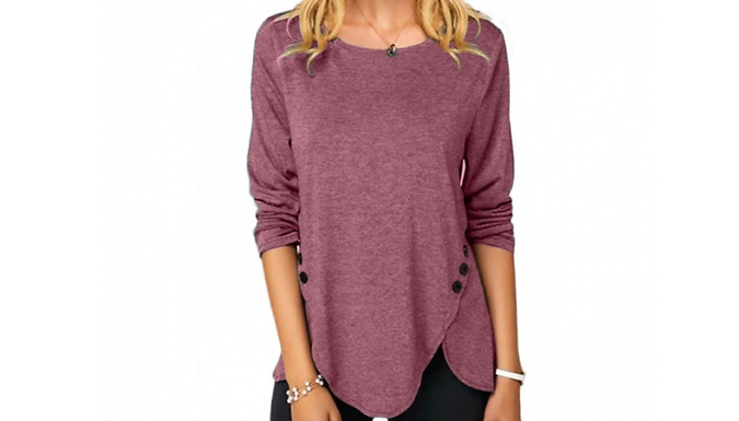 Casual Long-Sleeve Button Detail Top - 6 Colours & 7 Sizes
