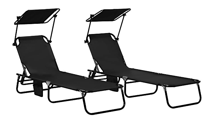 2 Outsunny Folding Sun Loungers with Sun Canopies