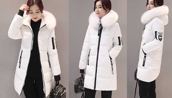 Slim Longline Puffer Jacket with Fluffy Hood - 5 Colours & 5 Sizes