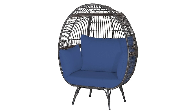 Oversized Patio Wicker Egg Chair with 4 Soft Cushions