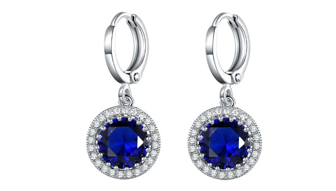 Circle-Cut Blue Gemstone & Created Diamond Dangle Earrings