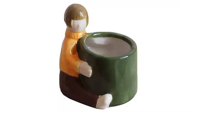 Cartoon Person Small Ceramic Planter - 2 Colours