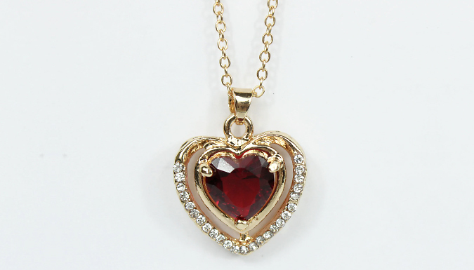 Gold Finish Created Diamond & Red Ruby Pendant Necklace
