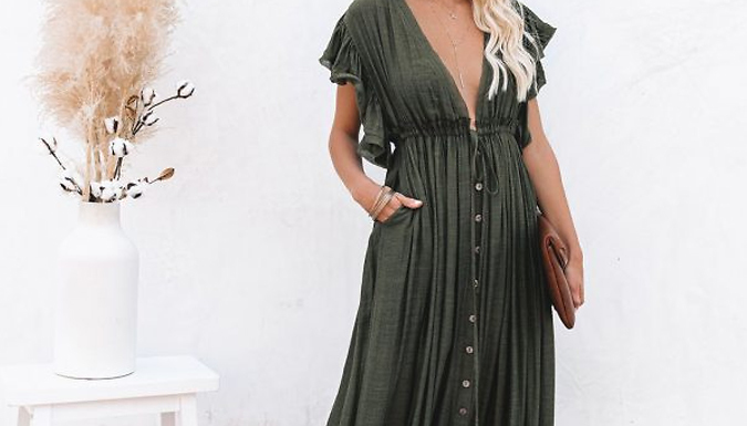 Woman's Elegant V Neck Maxi Dress - 7 Colours