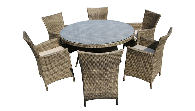 Rattan 6-Seater Patio Dining Table & Chairs Set - 3 Colours