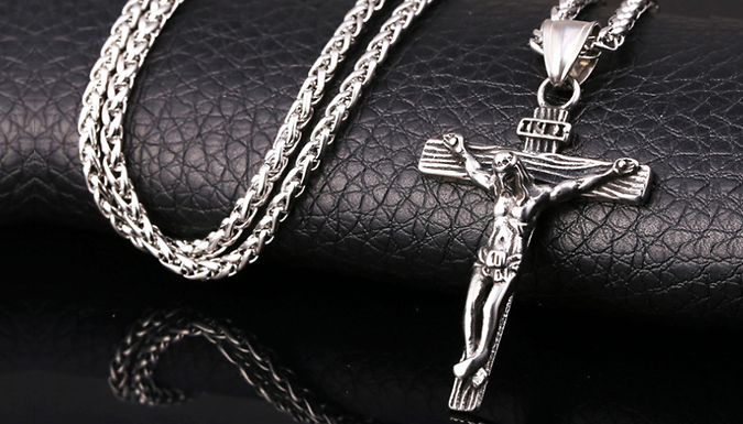 Stainless Steel Jesus Cross Necklace - 1 or 2 Pack