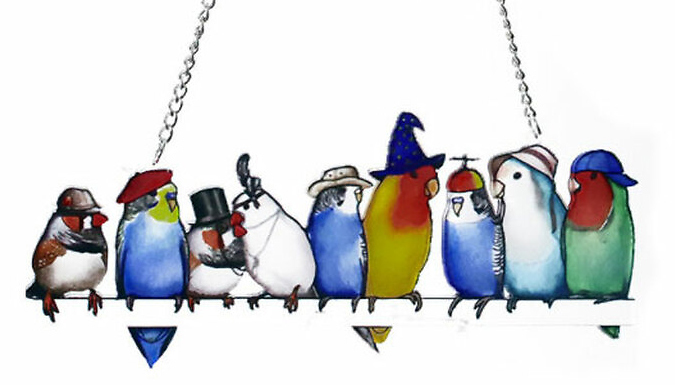 Birds in Hats Hanging Decoration