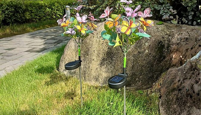 1 or 2-Pack of Solar-Powered LED Butterfly Stake Lights - 2 Colours!