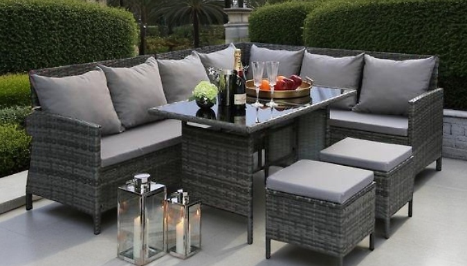 7-Seater Outdoor Rattan Furniture Set - Sofa, Stools & Table!