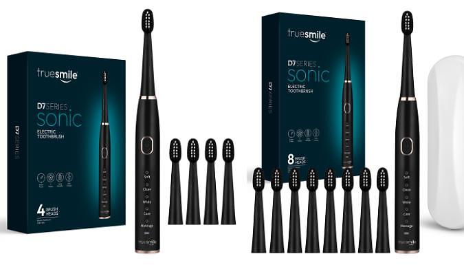 True Smile USB Rechargeable Electric Toothbrush - 4 or 8 Heads, 5 Modes at Go Groopie