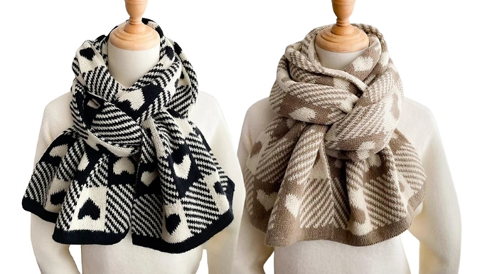 Plaid Heart Print Winter Scarf - 2 Colours