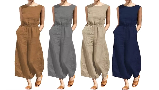 Women’s High Waist Sleeveless Wide Leg Jumpsuit - 8 Colours, 7 Sizes