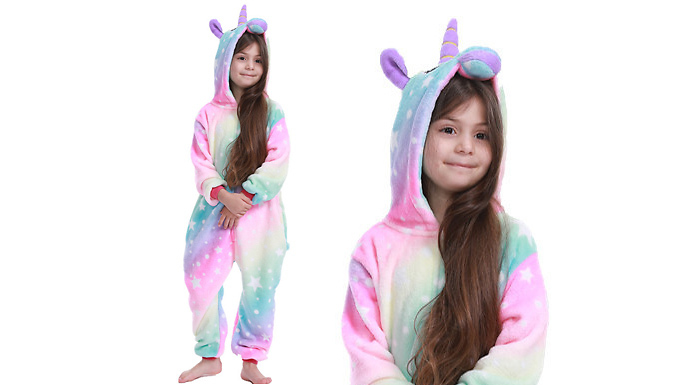 Kids Rainbow Unicorn Hooded Fleece Onesie - 5 Styles & Sizes