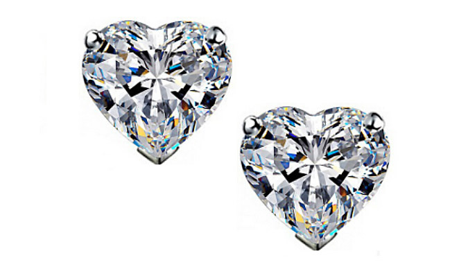 Silver Colour Crystal Heart Earrings