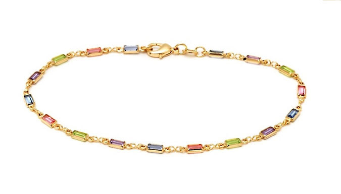 18ct Gold Plated Multi-Coloured Anklet With 17 Crystals