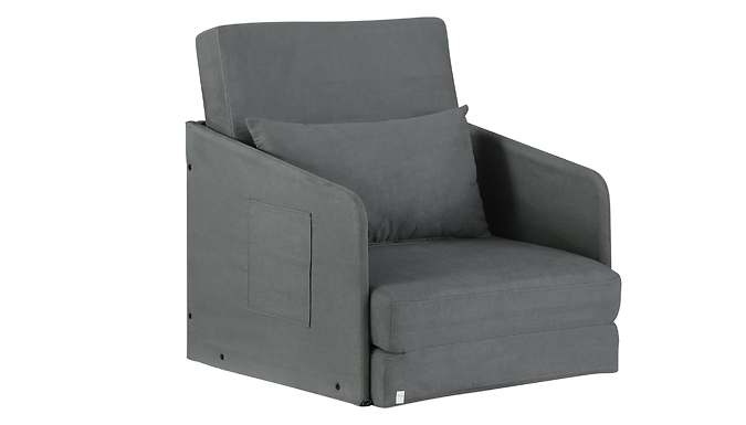 Grey Faux Suede Sofa Bed Armchair with Pockets