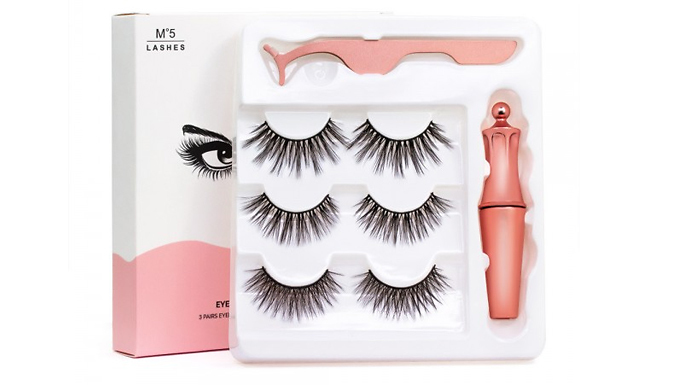 4 x Pairs of Magnetic Eyelashes With 2 Eyeliners & Tweezers - 7 Designs