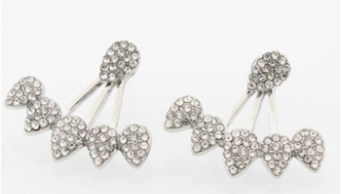 Crystal Cluster Leaf Double Drop Earrings - Gold or White Gold Plated