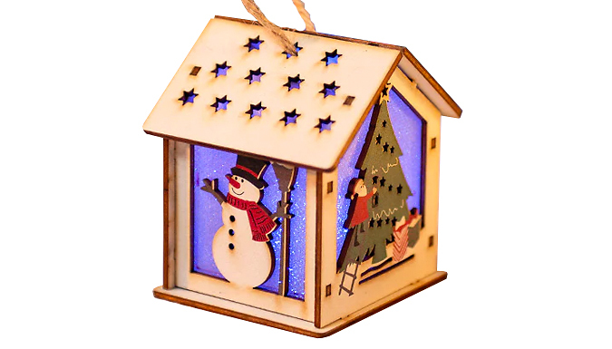 1 or 2 Christmas Wood House Tree Hanging Ornaments