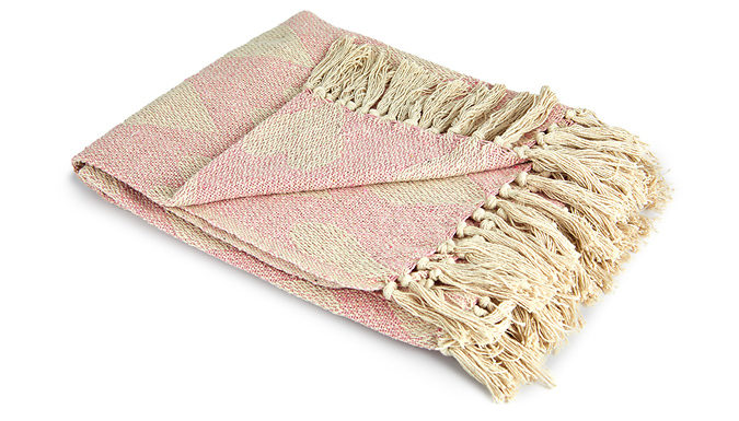 Woven Heart Tassel Trim Throw Blanket - 2 Colours & 3 Sizes