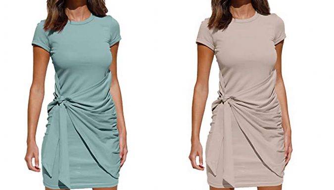 Knotted T-Shirt Dress - 5 Sizes & 10 Colours at Go Groopie