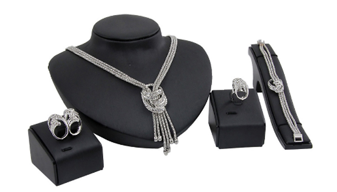 4-Piece Crystal Knot Jewelllery Set - 2 Colours