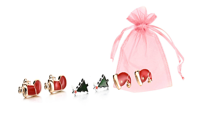 3-Pairs of Festive Stud Earrings