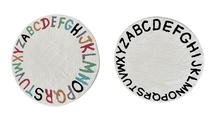 Round Alphabet Area Rug - 2 Colours, 2 Sizes at Go Groopie