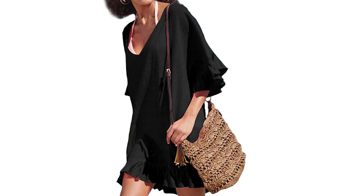 Solid Colour Tie Back Swimsuit Cover Up - 2 Colours at Go Groopie IE