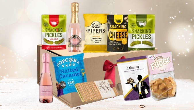 Sweet & Savoury Gift Box with Rose Prosecco - Alcohol, Sweet Treats, Snacks & More!