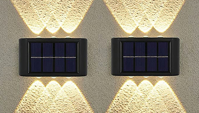 1, 2, or 4 LED Up & Down Solar-Powered Wall Lights - 2 Colours