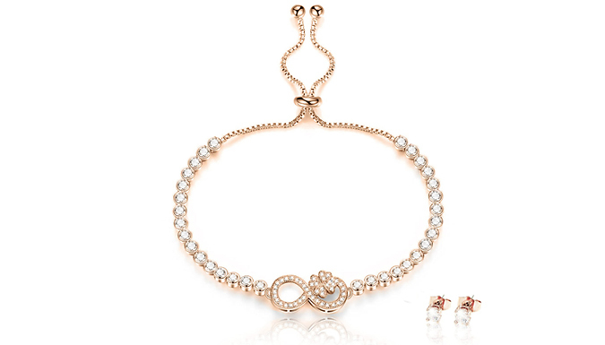 Eira Wen Infinity Bracelet & Earrings Jewellery Set - 2 Colours