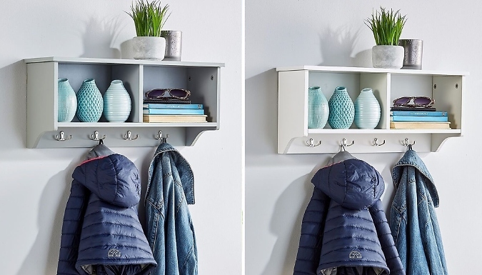 Wall-Mounted Coat Hook & Storage Shelf - Grey or White