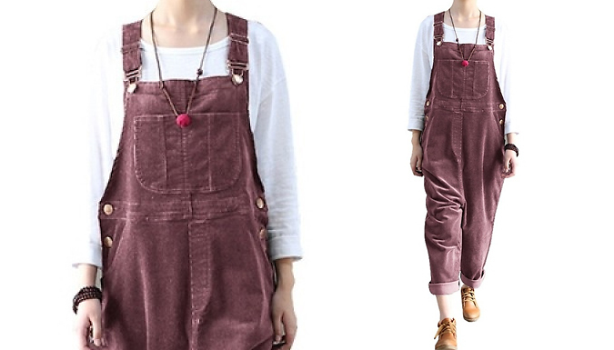 Women's Retro Style Corduroy Dungarees - 4 Colours & 5 Sizes