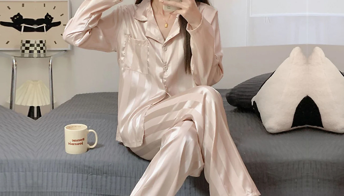Faux Silk Solid Colour Striped Pyjama Set - 6 Colours & 4 Sizes