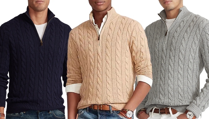 Men's 1/4 Zip Cable Knit Sweater - 5 Colours