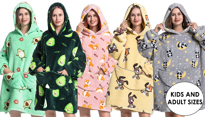 Fun Printed Wearable Hooded Blankets - 5 Colours & Family Sizes