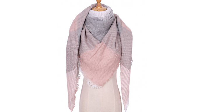 Knitted Oversize Checkered Wrap Scarf - 7 Colours