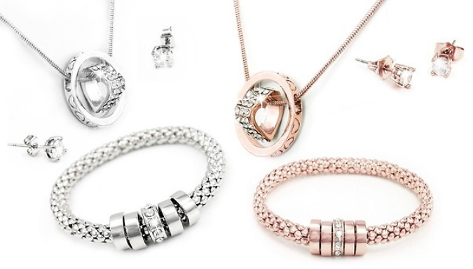 3-Piece Jewellery Set Encrusted With Crystals From Swarovski - 2 Colours!