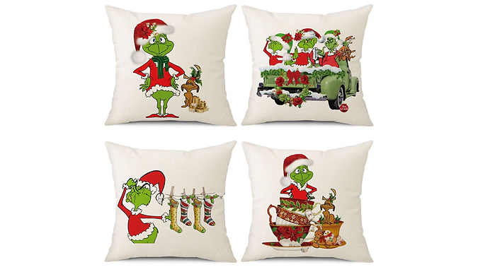 1 or 4 Merry Green Christmas Monster Pillow Covers - 4 Designs