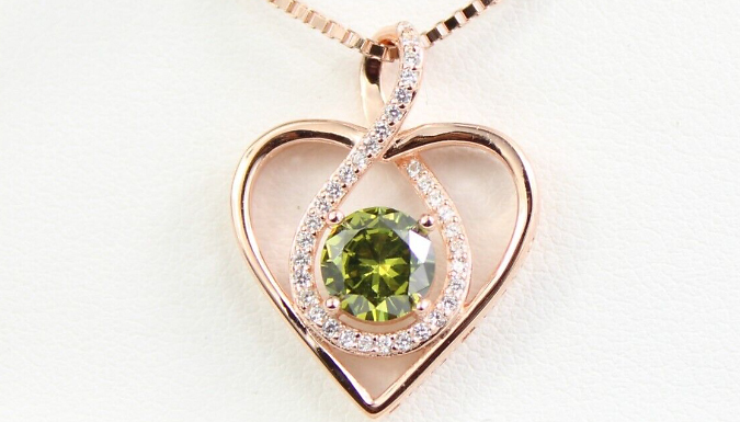 Rose Gold Green Gemstone Heart Necklace