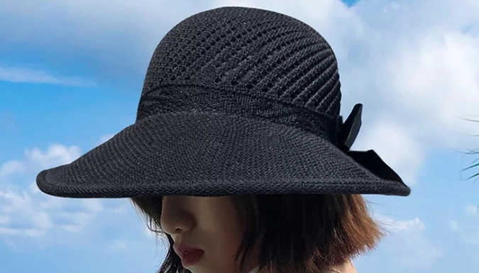 Wide Brim Visor Straw Hat with Bow Fastening – 5 Colours Deal Price £5.99