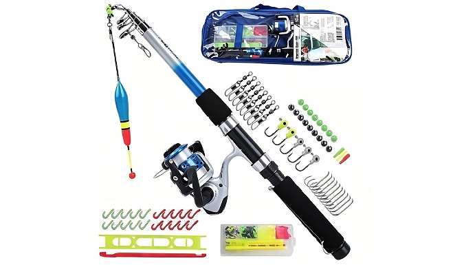 Beginner's 1.8m Telescopic Fishing Rod, Reel & Tackle Set